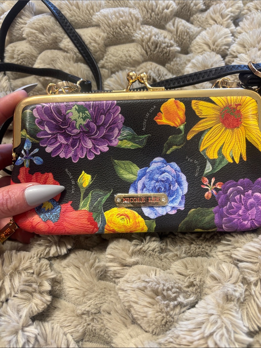 Nicole Lee Black Floral Kiss-Lock Frame Wallet - Multicolor Blooms